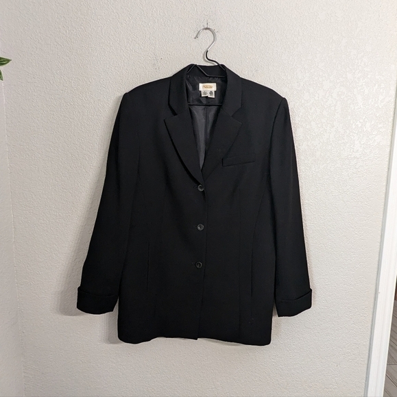Talbots Pure Wool Black Button Long Suits Jacket Coat Collared Blazer Pockets 14 - Picture 2 of 12